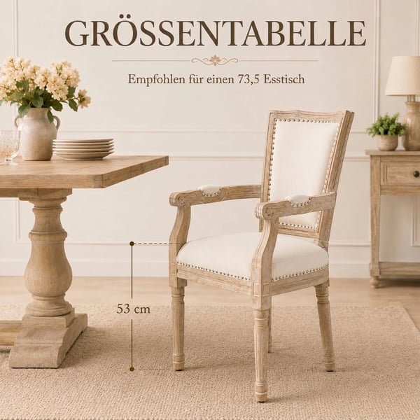 HOMCOM-ruokatuoli, keittiötuoli käsinojilla ja pellavamaisella pinnalla, vintage-tyylinen pehmustettu tuoli, jopa 150 kg, 59x63,5x96 cm