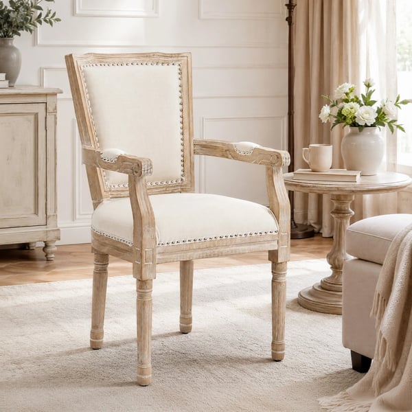 HOMCOM-ruokatuoli, keittiötuoli käsinojilla ja pellavamaisella pinnalla, vintage-tyylinen pehmustettu tuoli, jopa 150 kg, 59x63,5x96 cm