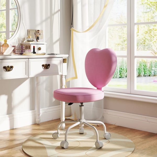 HOMCOM Barnkontorsstol Rosa Linne Hjärtformad Vadderad Justerbar Höjd 79-89 cm