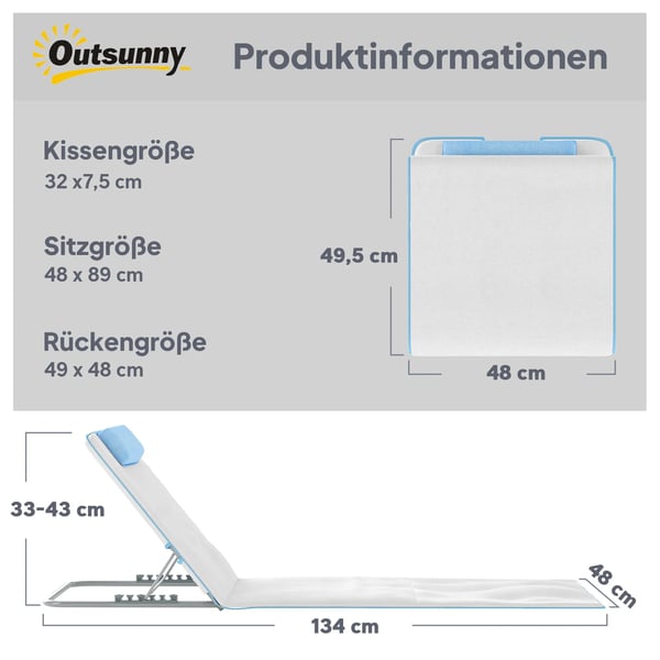 Outsunny Strandmatta 2-pack vikbar, 5-stegs justerbar stål, beige 134x48x33-43 cm