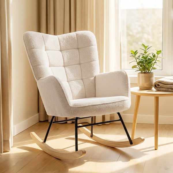 Gungstol i beige berberfleece – Bekväm och elegant accentstol för avkoppling, 71x92x101 cm