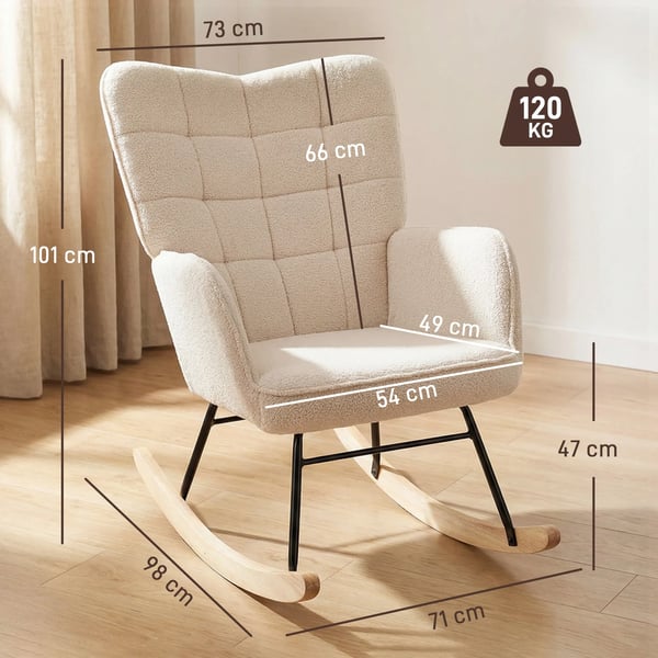 Gungstol i beige berberfleece – Bekväm och elegant accentstol för avkoppling, 71x92x101 cm