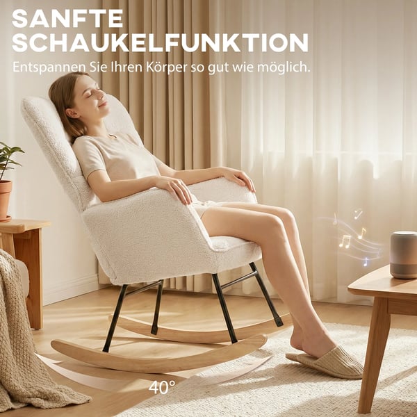 Gungstol i beige berberfleece – Bekväm och elegant accentstol för avkoppling, 71x92x101 cm