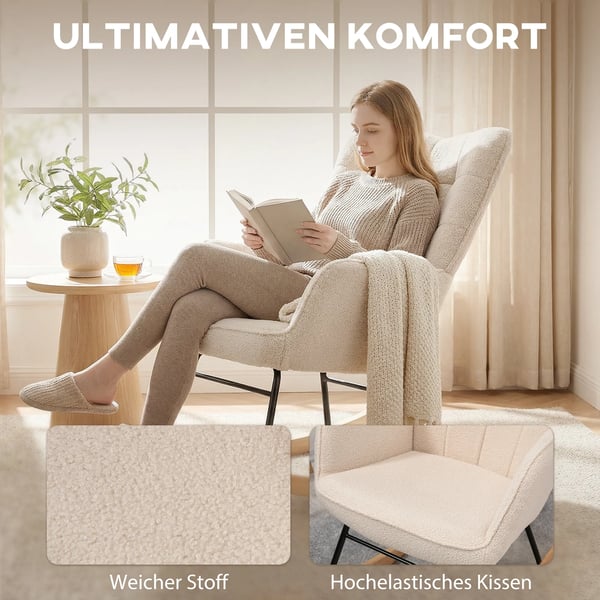 Gungstol i beige berberfleece – Bekväm och elegant accentstol för avkoppling, 71x92x101 cm