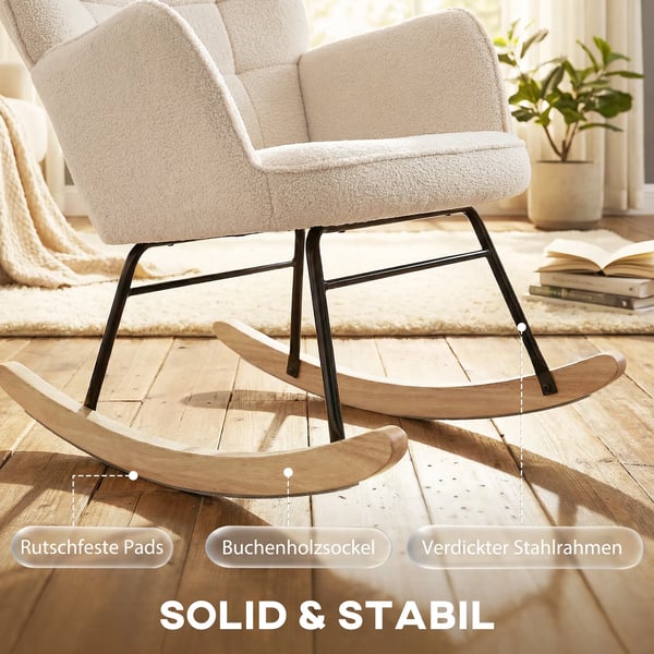 Gungstol i beige berberfleece – Bekväm och elegant accentstol för avkoppling, 71x92x101 cm
