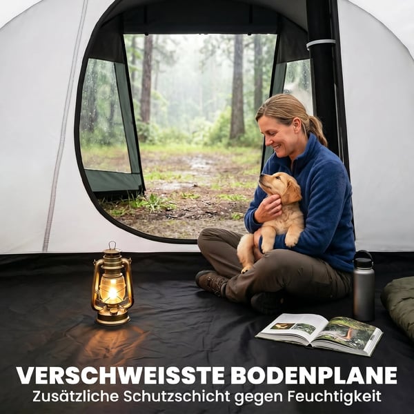 tunneltält för 4 personer, campingtält, med UV-skydd, fönster, familjetält med bärväska, 2000 mm vattenpelare, för vandring, grönt