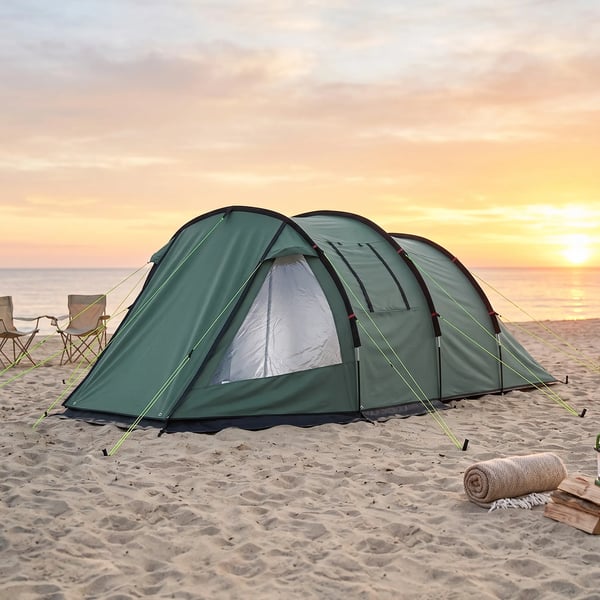 tunneltält för 4 personer, campingtält, med UV-skydd, fönster, familjetält med bärväska, 2000 mm vattenpelare, för vandring, grönt