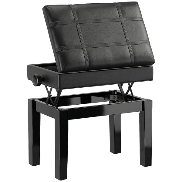 HOMCOM Pianobänk, höjdjusterbar pianopall med förvaring, läderkudde, svart, 63x35x46-56 cm