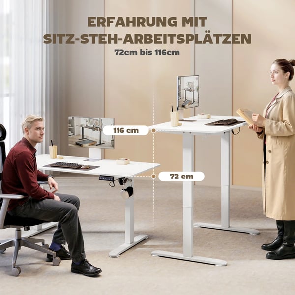Höj- och sänkbart skrivbord 140x70cm elektriskt datorbord 4 minneslägen ergonomiskt sitt-stå-skrivbord krok antikollision vitt