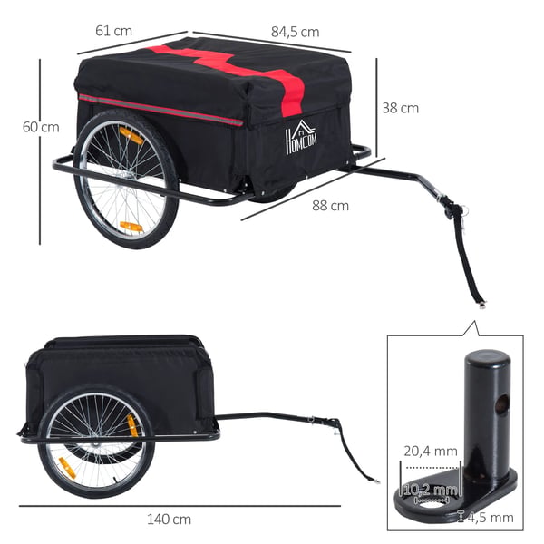 Cykelanhænger til Børn, CargoTrailer Transportanhænger, Sort Oxford, 40 kg Max Belastning