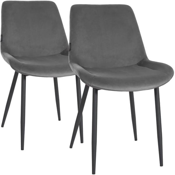 Sæt med 2 Victoria grå velour spisebordsstole med matsorte metalben