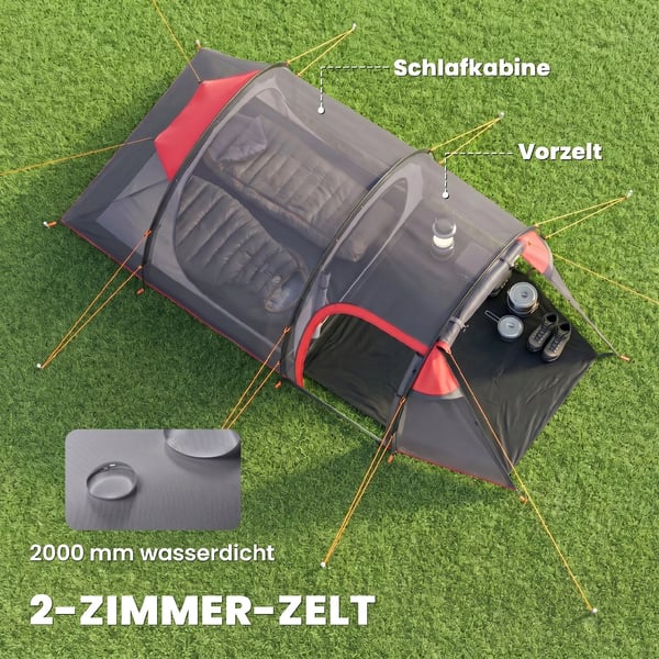 tält för 2-3 personer 190T tunneltält campingtält med tältpinnar glasfiber polyester grått 426 x 206 x 154 cm