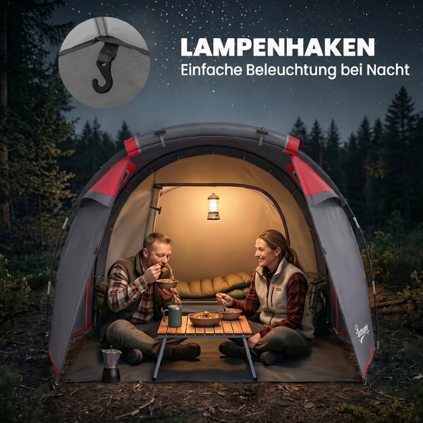tält för 2-3 personer 190T tunneltält campingtält med tältpinnar glasfiber polyester grått 426 x 206 x 154 cm