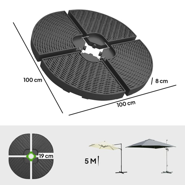 Parasollfot för hängparasoll, väderbeständig, 52 kg vatten/68 kg sand, HDPE