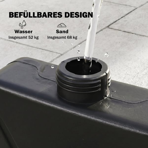Parasollfot för hängparasoll, väderbeständig, 52 kg vatten/68 kg sand, HDPE