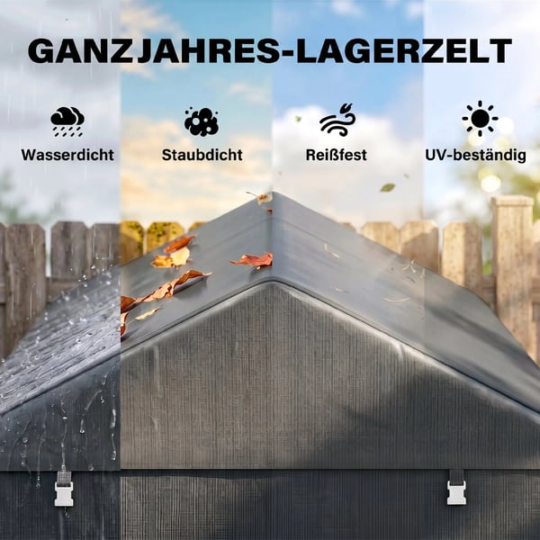 Garage Telt, Mørkegrå - Galvaniseret Stål, UV-beskyttelse, Vandafvisende Foliegarage til Haveudstyr/Motorcykel, 1,6 x 2,18 x 1,72 m