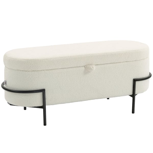Opbevaringspuf i Cremefarvet Polyester & Stål - 114,5x40x48 cm