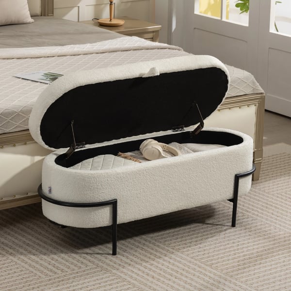 Opbevaringspuf i Cremefarvet Polyester & Stål - 114,5x40x48 cm