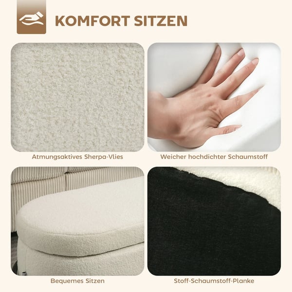 Opbevaringspuf i Cremefarvet Polyester & Stål - 114,5x40x48 cm