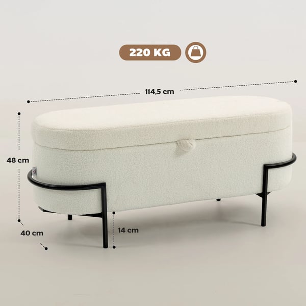 Opbevaringspuf i Cremefarvet Polyester & Stål - 114,5x40x48 cm