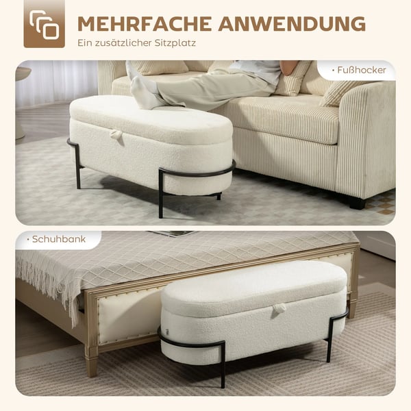 Opbevaringspuf i Cremefarvet Polyester & Stål - 114,5x40x48 cm
