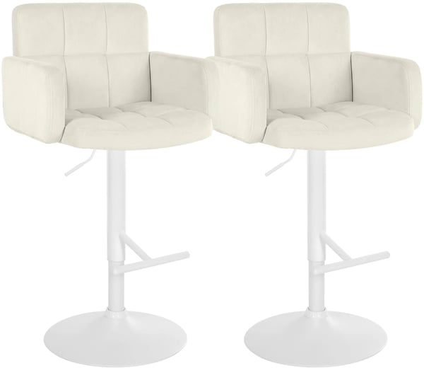 Sæt med 2 fløjlsbarstole med metalfod - Los Angeles Design, cremefarvet
