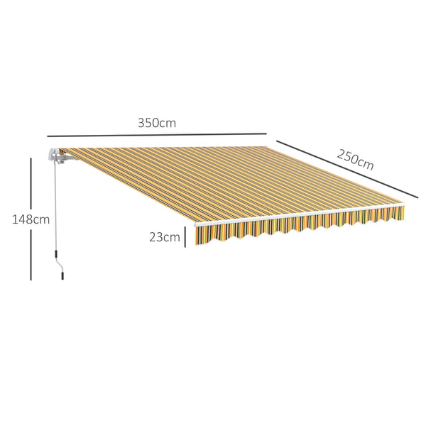 markise med leddelt arm, solafskærmning med håndsving, 3,5 x 2,5 m, gul/grå, aluminium/polyester