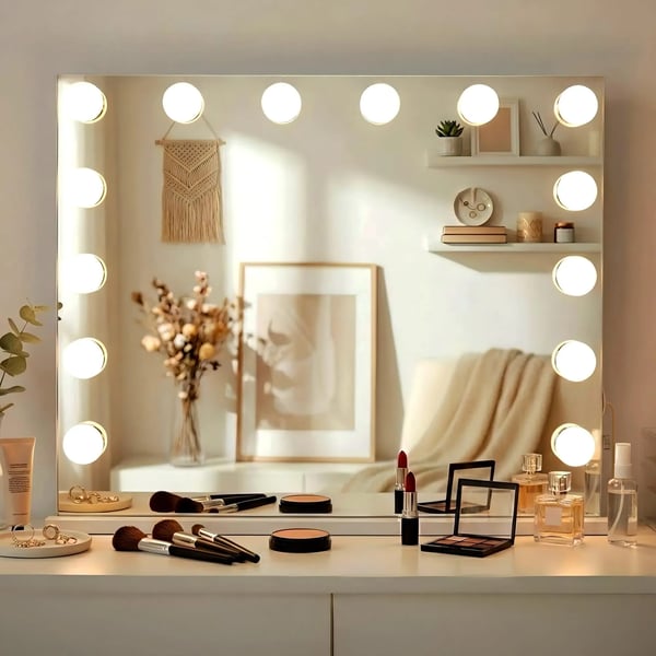 Palmdale Hvidt Plastik Makeupspejl med LED-lys og USB-opladningsport
