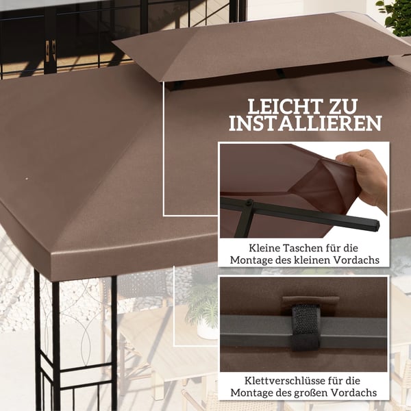 Ersättningstak för paviljong i polyester 3x4m kaffe vattenavvisande för metall- & trädgårdspaviljong