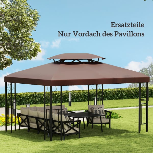 Ersättningstak för paviljong i polyester 3x4m kaffe vattenavvisande för metall- & trädgårdspaviljong
