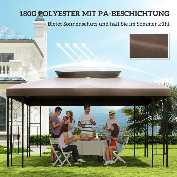 Ersättningstak för paviljong i polyester 3x4m kaffe vattenavvisande för metall- & trädgårdspaviljong