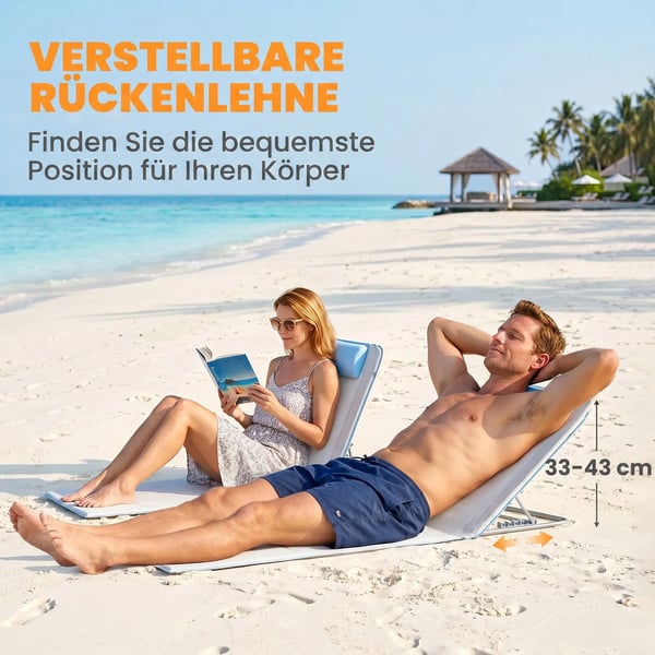 Strandmåtte 2-stk. sæt sammenklappelig 5-trins højdejusterbar stål beige 134x48x33-43 cm