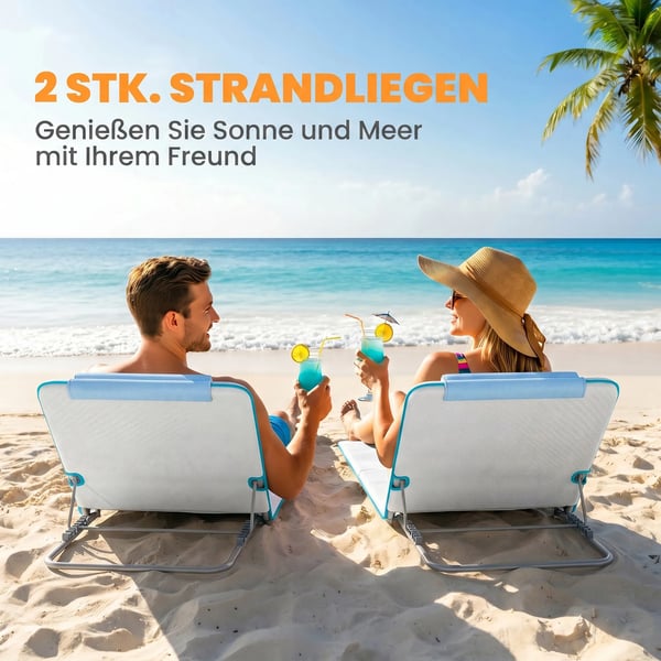 Strandmåtte 2-stk. sæt sammenklappelig 5-trins højdejusterbar stål beige 134x48x33-43 cm