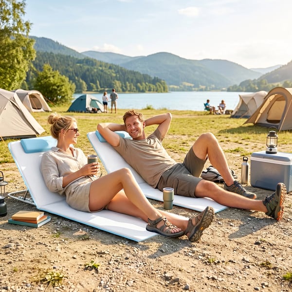 Strandmåtte 2-stk. sæt sammenklappelig 5-trins højdejusterbar stål beige 134x48x33-43 cm