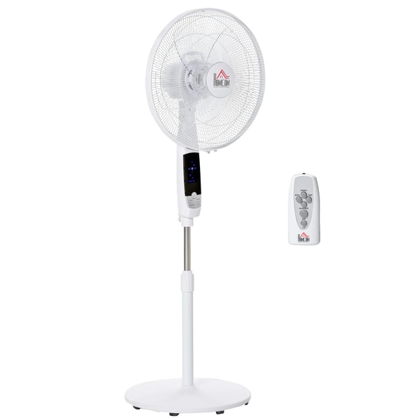 lattiatuuletin 138 cm, valkoinen tuuletin ajastimella, kaukosäätimellä, korkeussäädöllä, 3 nopeudella, terästä
