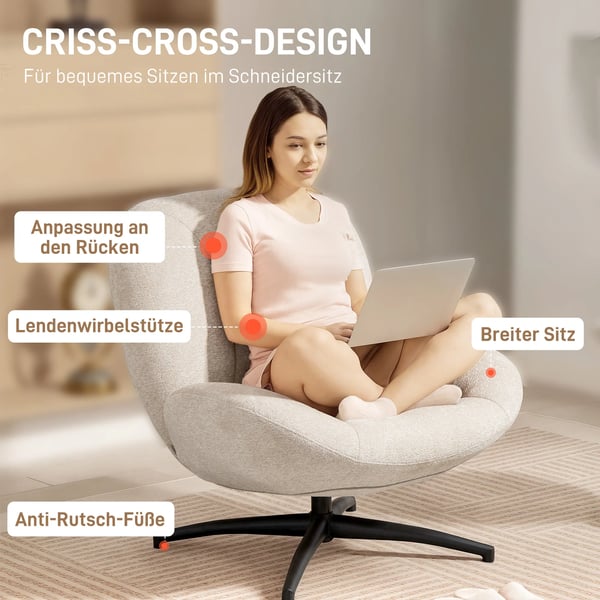 Drejelig Polstret Stol - Cremefarvet Hvid, Polyester & Stål, 360° Drejefunktion