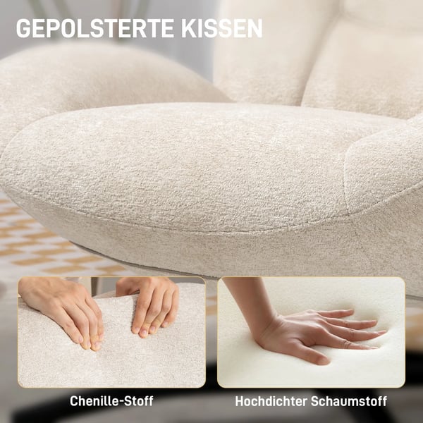 Drejelig Polstret Stol - Cremefarvet Hvid, Polyester & Stål, 360° Drejefunktion