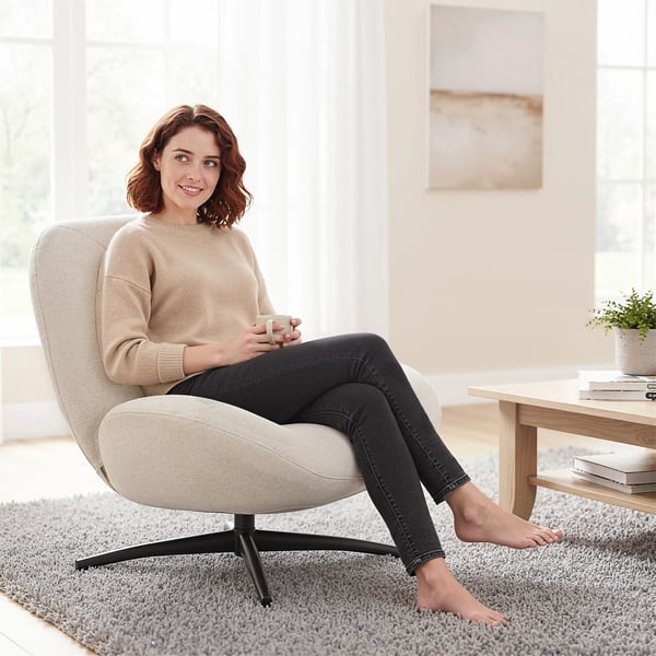 Drejelig Polstret Stol - Cremefarvet Hvid, Polyester & Stål, 360° Drejefunktion