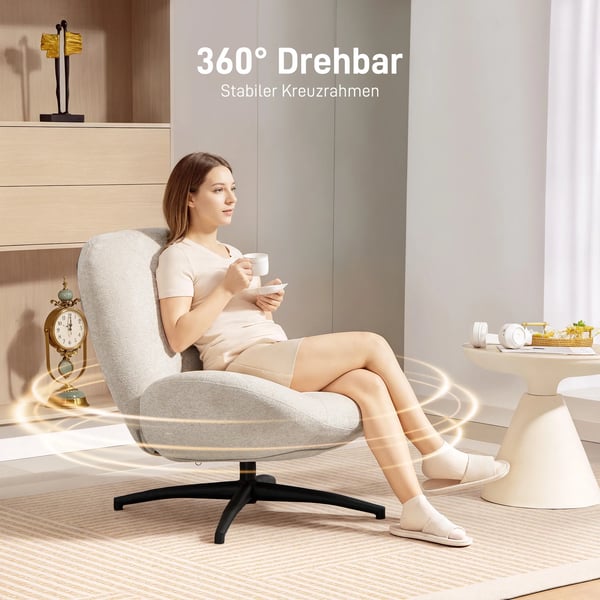 Drejelig Polstret Stol - Cremefarvet Hvid, Polyester & Stål, 360° Drejefunktion