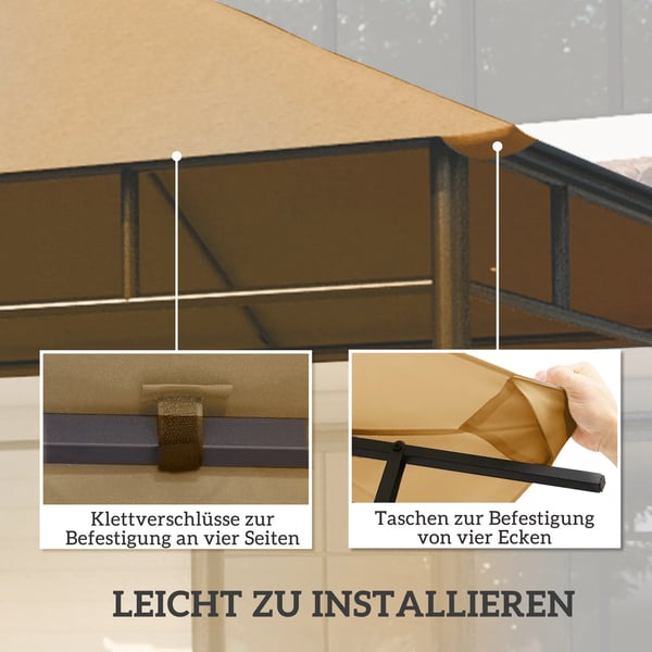 pavillontag, erstatningstag til pavillon, pavillonovertræk, solbeskyttelse polyester, beige, 2,98 x 2,95 m