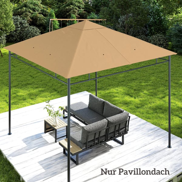 pavillontag, erstatningstag til pavillon, pavillonovertræk, solbeskyttelse polyester, beige, 2,98 x 2,95 m