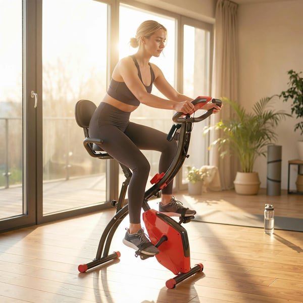 Motionscykel 2-i-1, sammenklappelig, LCD & 8-trins modstand, Rød/Sort, Stål