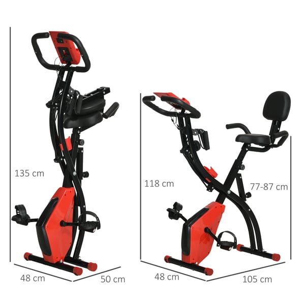 Motionscykel 2-i-1, sammenklappelig, LCD & 8-trins modstand, Rød/Sort, Stål