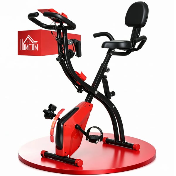 Motionscykel 2-i-1, sammenklappelig, LCD & 8-trins modstand, Rød/Sort, Stål