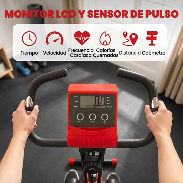 Motionscykel 2-i-1, sammenklappelig, LCD & 8-trins modstand, Rød/Sort, Stål