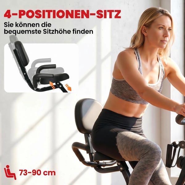 Motionscykel 2-i-1, sammenklappelig, LCD & 8-trins modstand, Rød/Sort, Stål