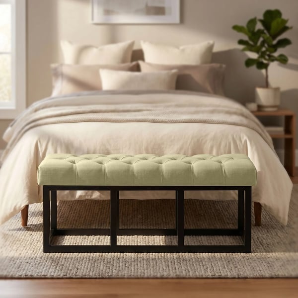 Amun Taupe stofbænk med mat sort metalramme, 120 cm bredde