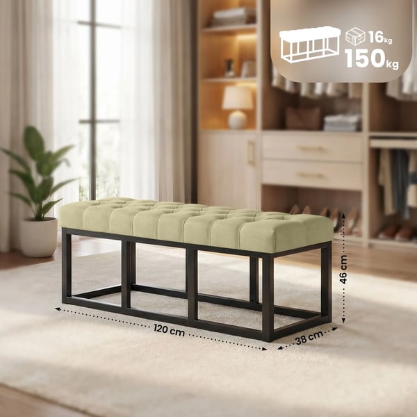 Amun Taupe stofbænk med mat sort metalramme, 120 cm bredde
