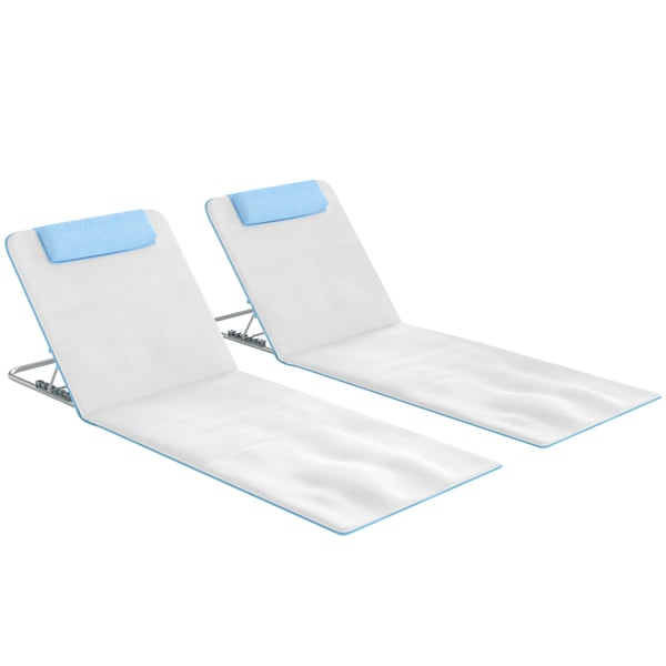 Strandmåtte 2-stk. sæt sammenklappelig 5-trins højdejusterbar stål beige 134x48x33-43 cm