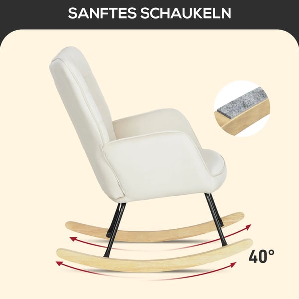 Keinutuoli, Beige Sametti Nojatuoli Puukiskoilla, Olohuoneen/Makuuhuoneen Tuoli